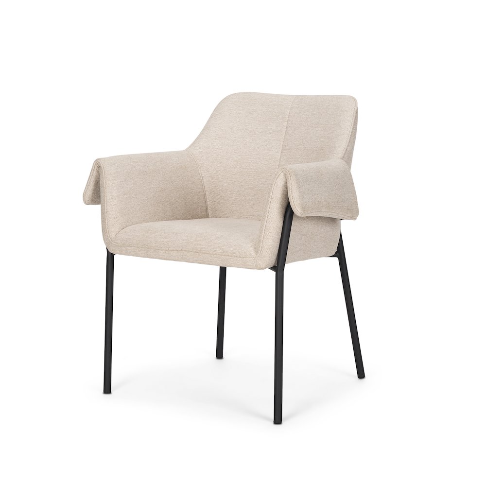 Dining Chair Oatmeal Fabric & Matte Black Metal Legs. Picture 1