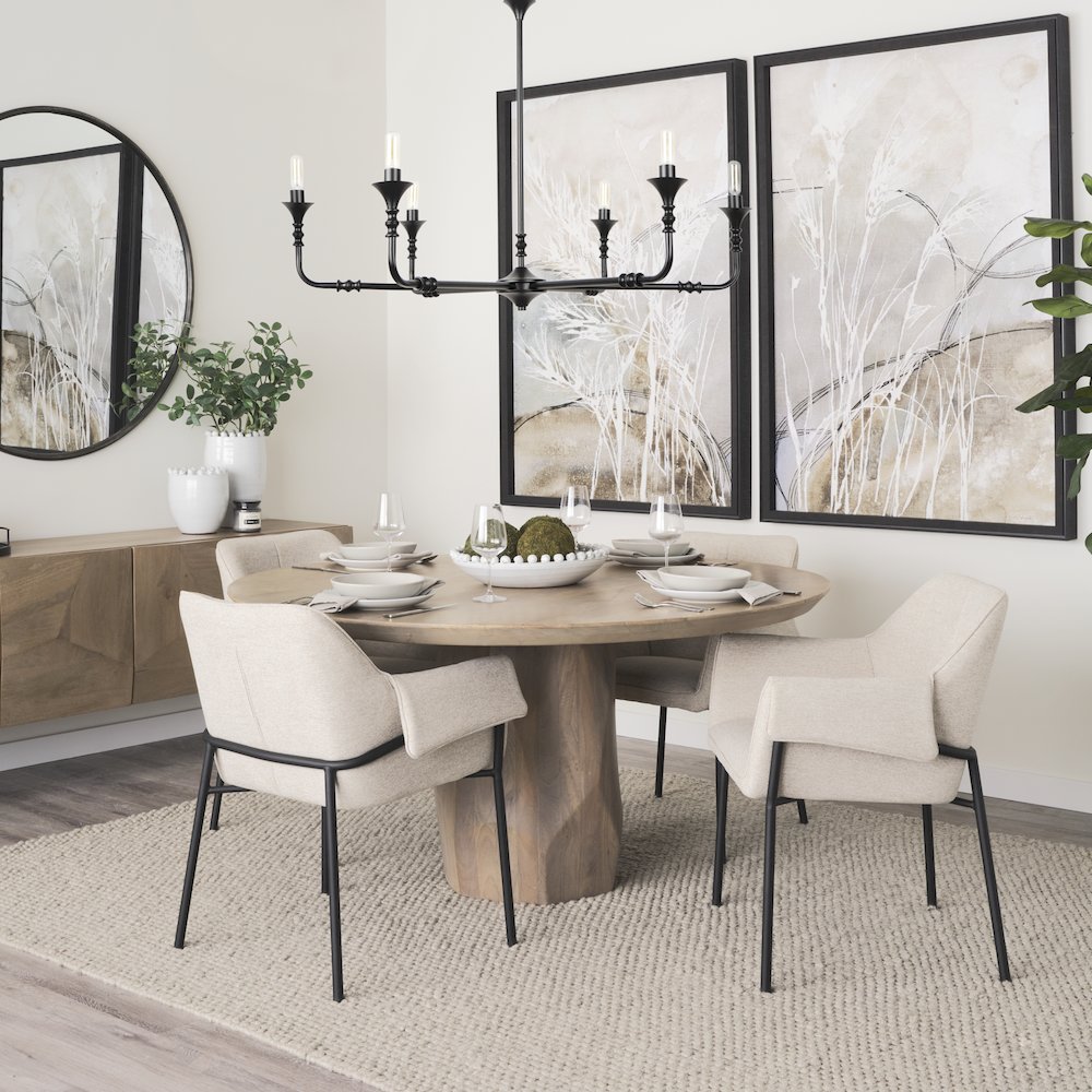 Dining Chair Oatmeal Fabric & Matte Black Metal Legs. Picture 5