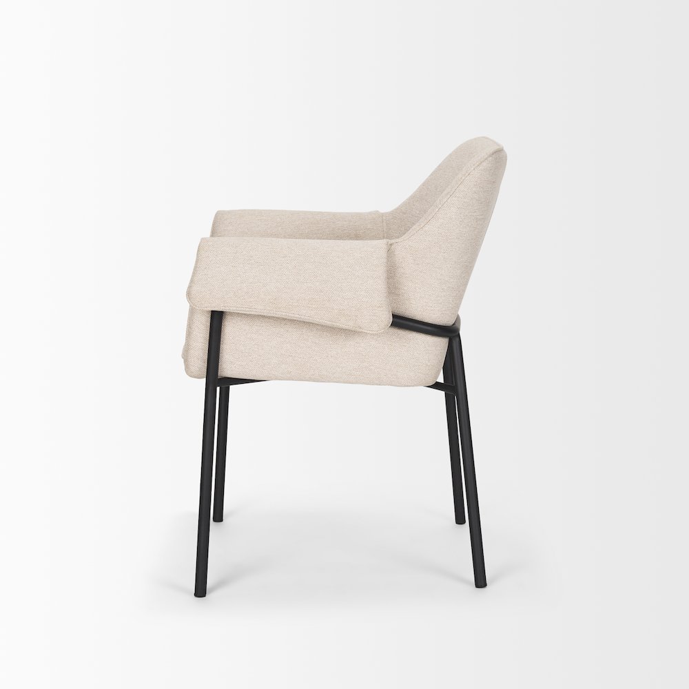 Dining Chair Oatmeal Fabric & Matte Black Metal Legs. Picture 9