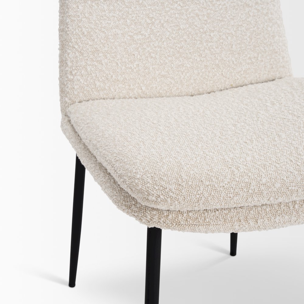 Dining Chair Cream Boucle Fabric & Matte Black Metal. Picture 2
