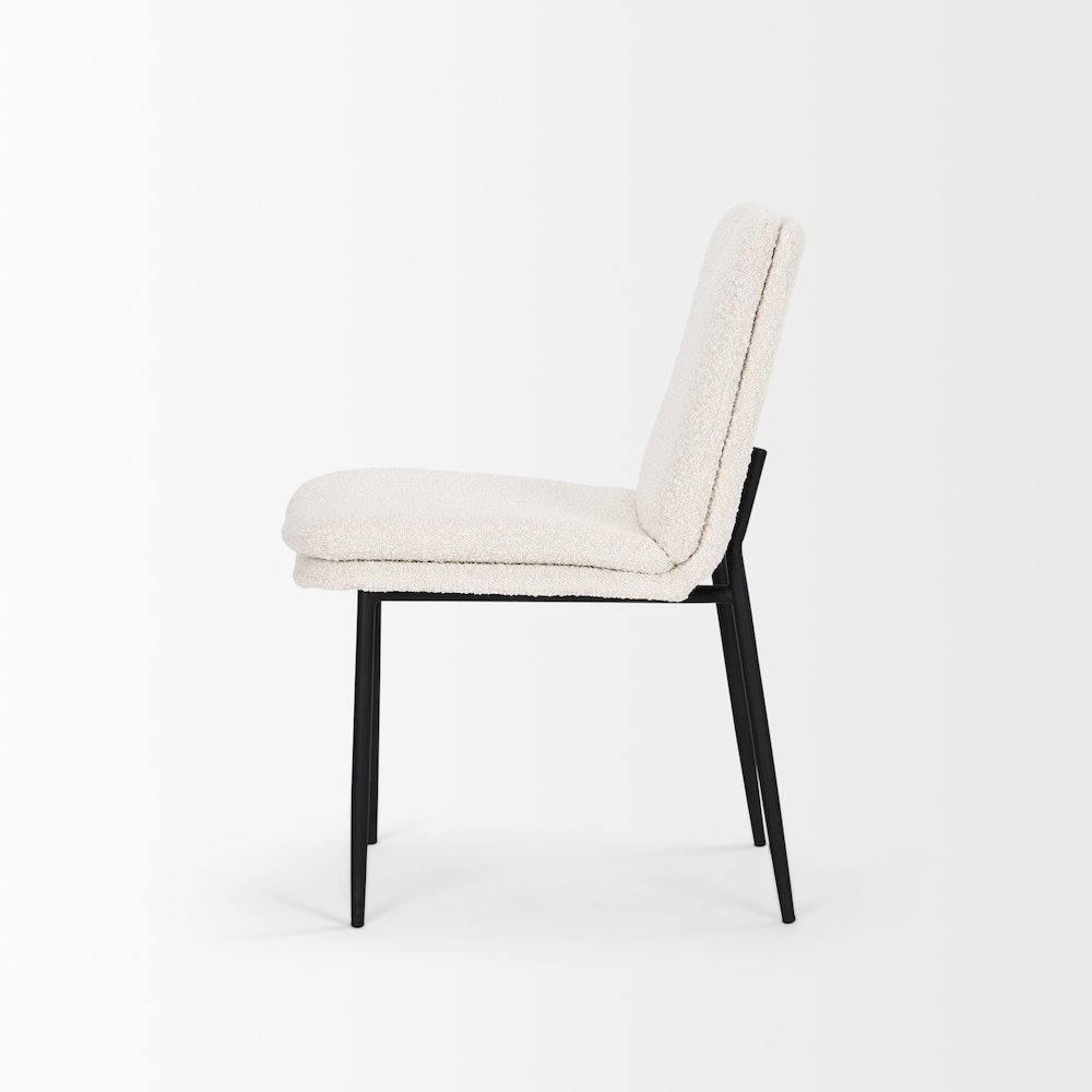 Dining Chair Cream Boucle Fabric & Matte Black Metal. Picture 7