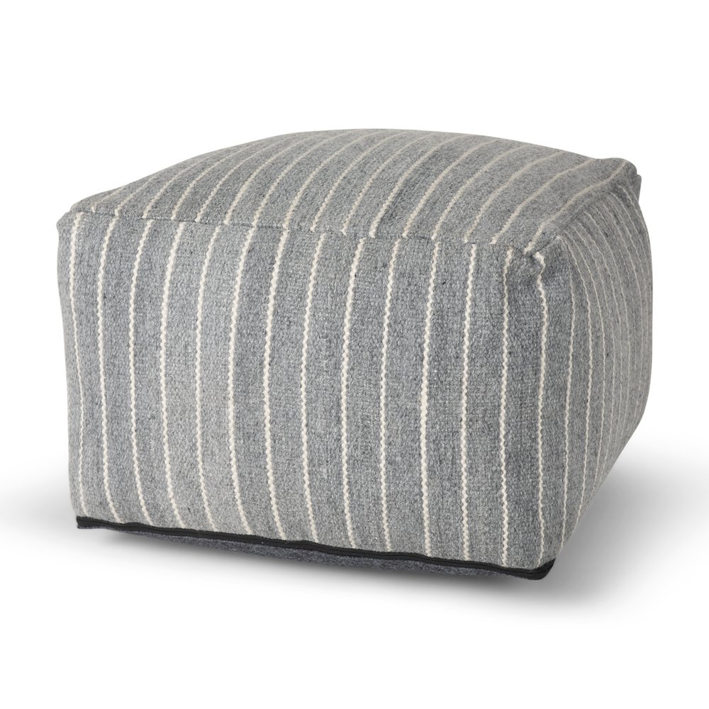 Kensie Large Blue Striped Pouf. Picture 1