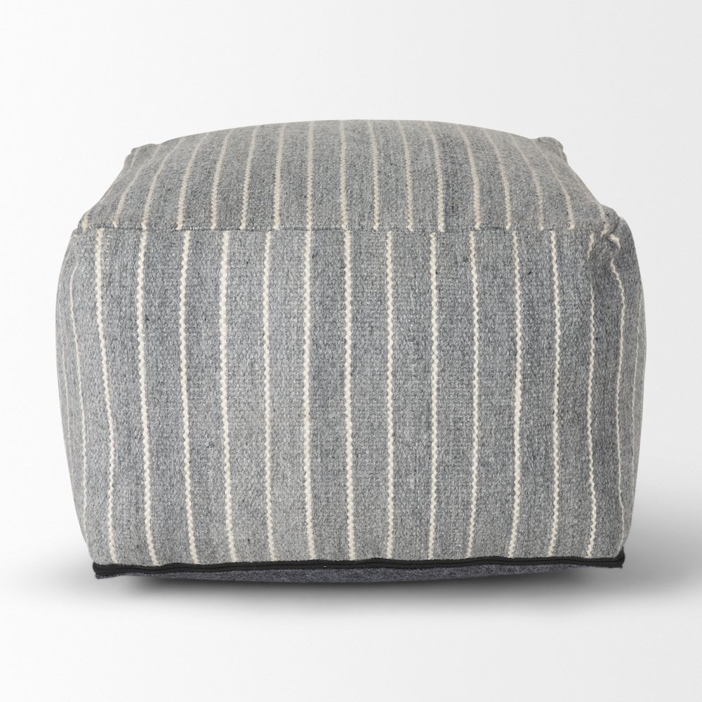 Kensie Large Blue Striped Pouf. Picture 4