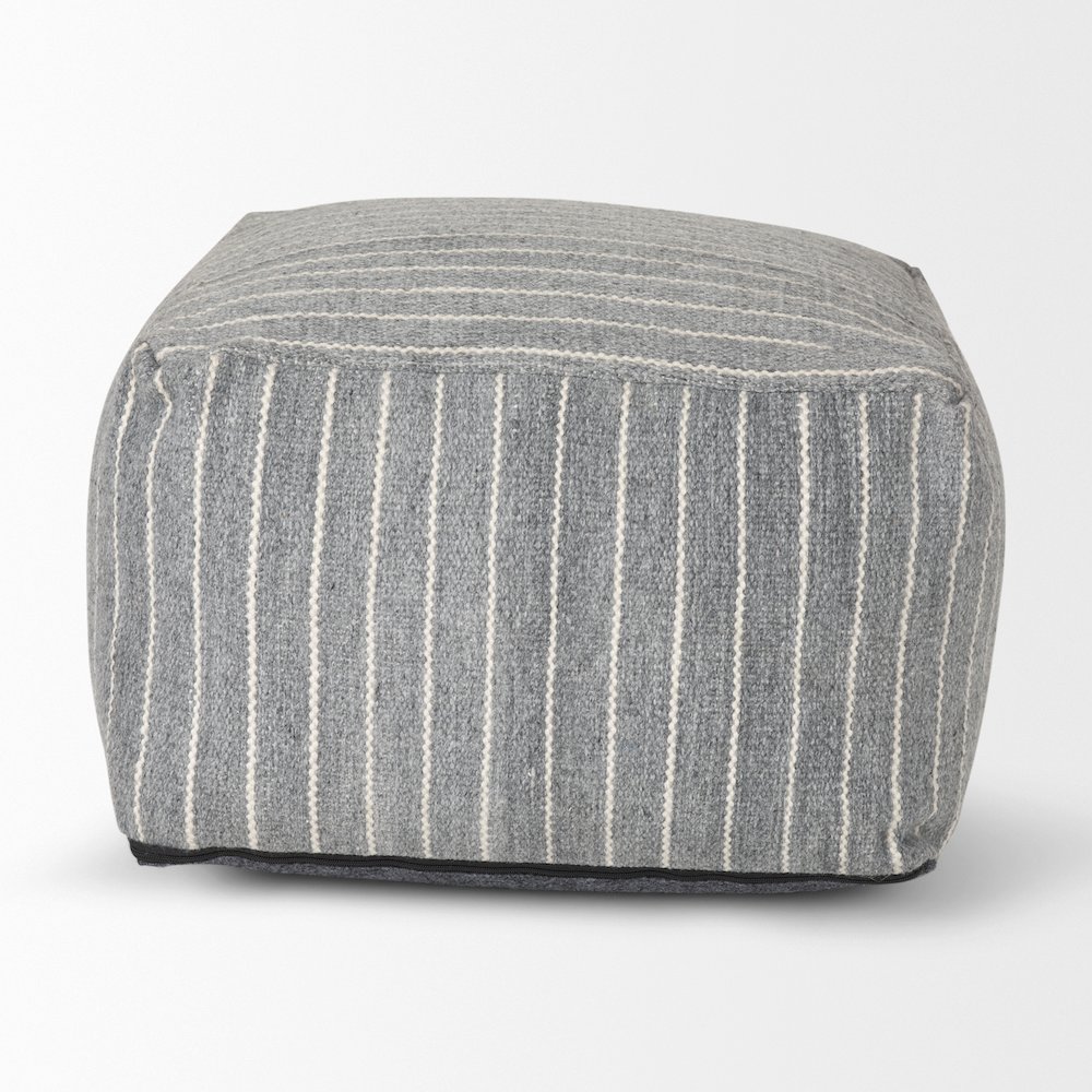 Kensie Large Blue Striped Pouf. Picture 5