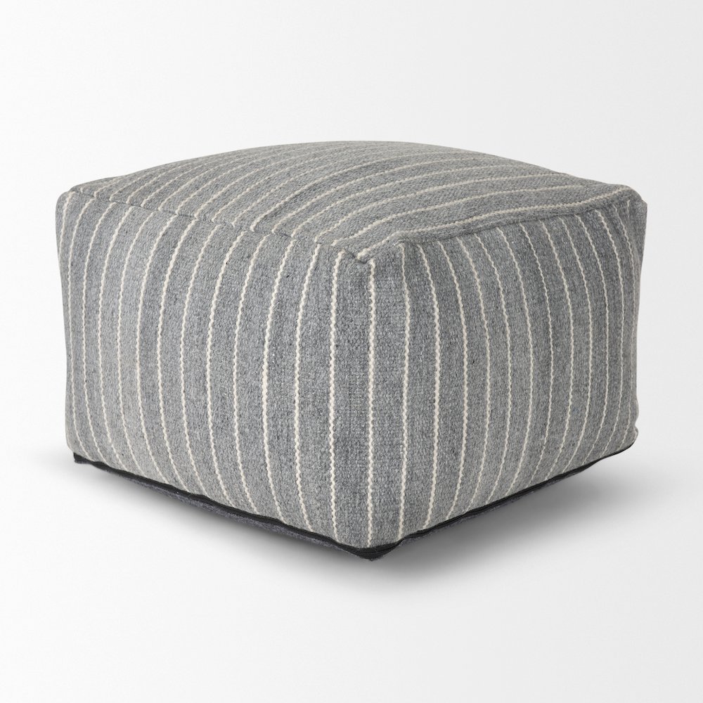 Kensie Large Blue Striped Pouf. Picture 6