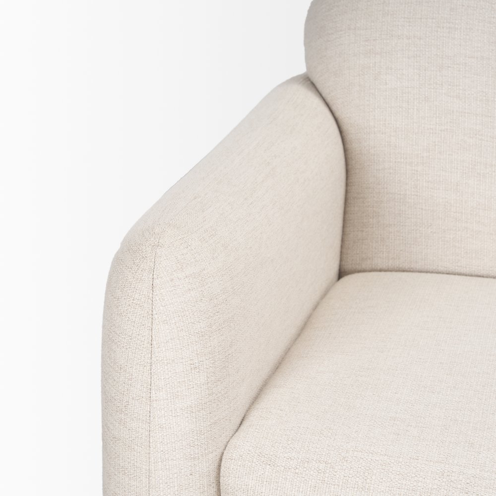 Hale Sofa Medium Brown Wood and Oatmeal Fabric. Picture 2