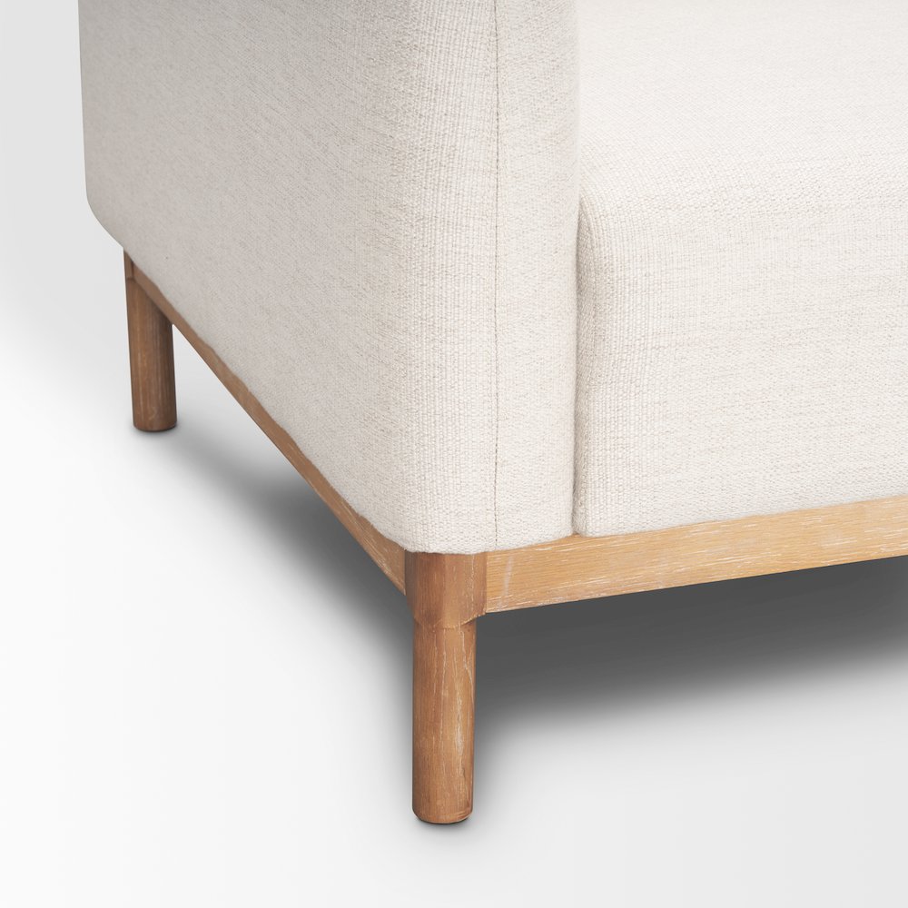 Hale Sofa Medium Brown Wood and Oatmeal Fabric. Picture 4