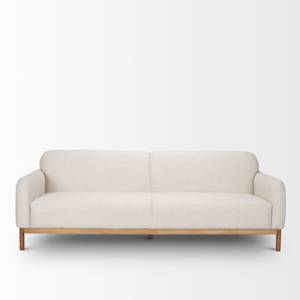 Hale Sofa Medium Brown Wood and Oatmeal Fabric. Picture 7