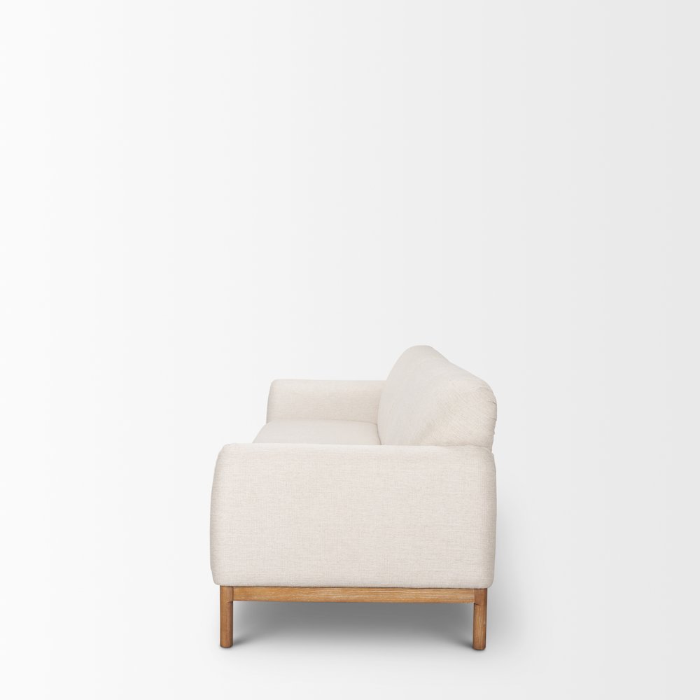 Hale Sofa Medium Brown Wood and Oatmeal Fabric. Picture 8