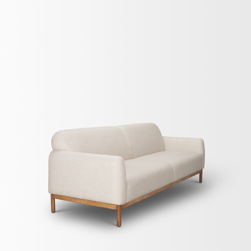 Hale Sofa Medium Brown Wood and Oatmeal Fabric. Picture 11