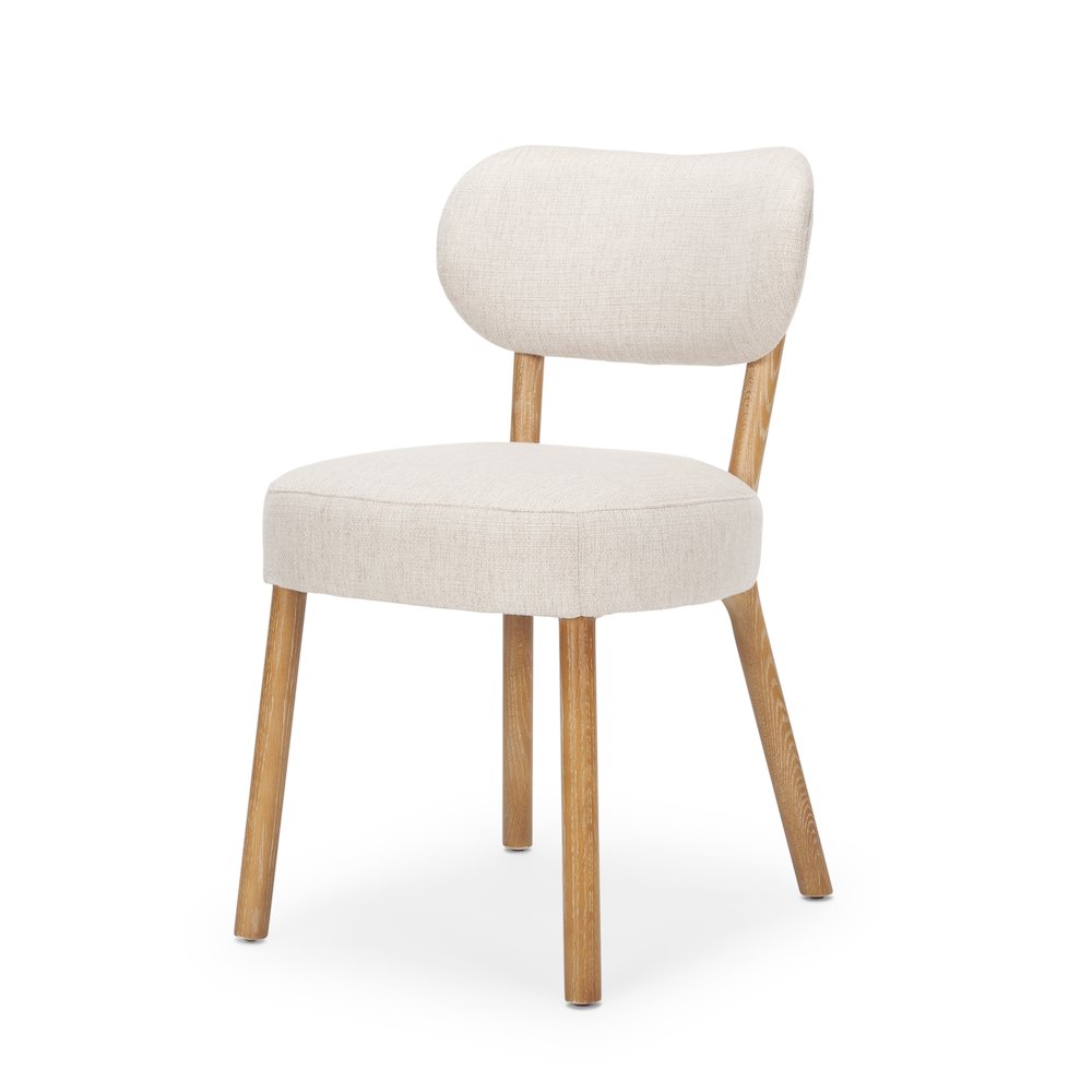 Dining Chair Medium Brown Wood And Beige Fabric. Picture 1