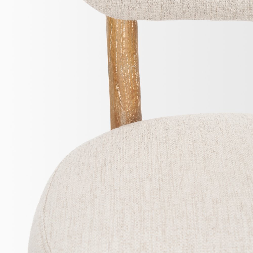 Dining Chair Medium Brown Wood And Beige Fabric. Picture 2