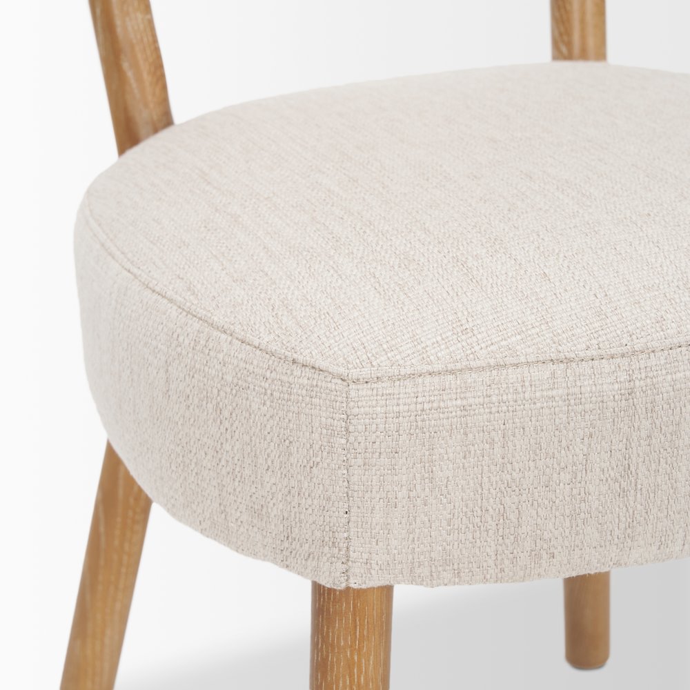 Dining Chair Medium Brown Wood And Beige Fabric. Picture 3