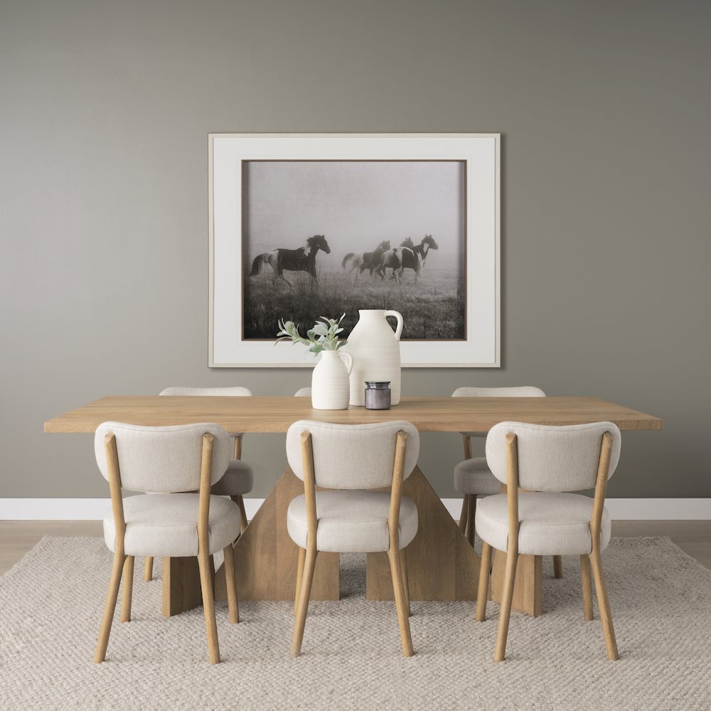 Dining Chair Medium Brown Wood And Beige Fabric. Picture 5