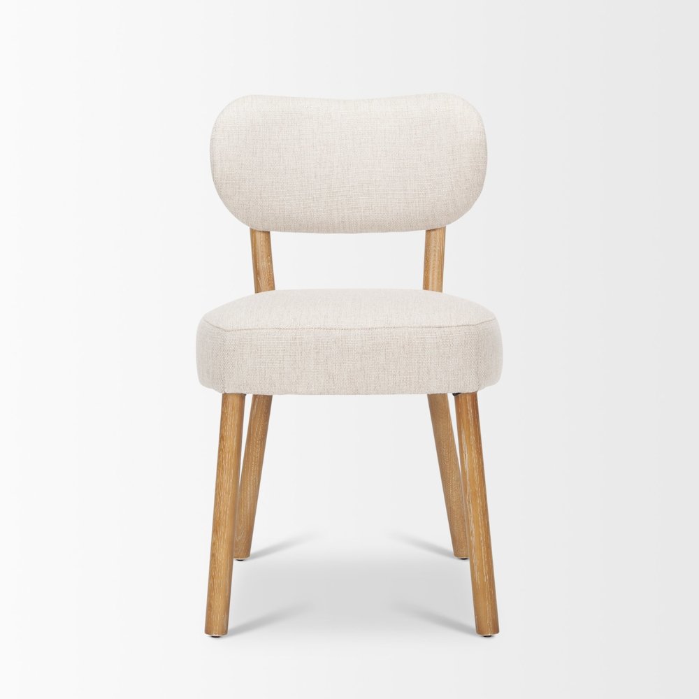 Dining Chair Medium Brown Wood And Beige Fabric. Picture 7