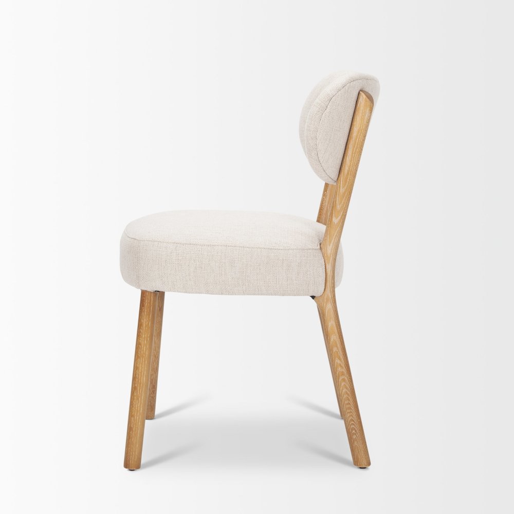 Dining Chair Medium Brown Wood And Beige Fabric. Picture 8