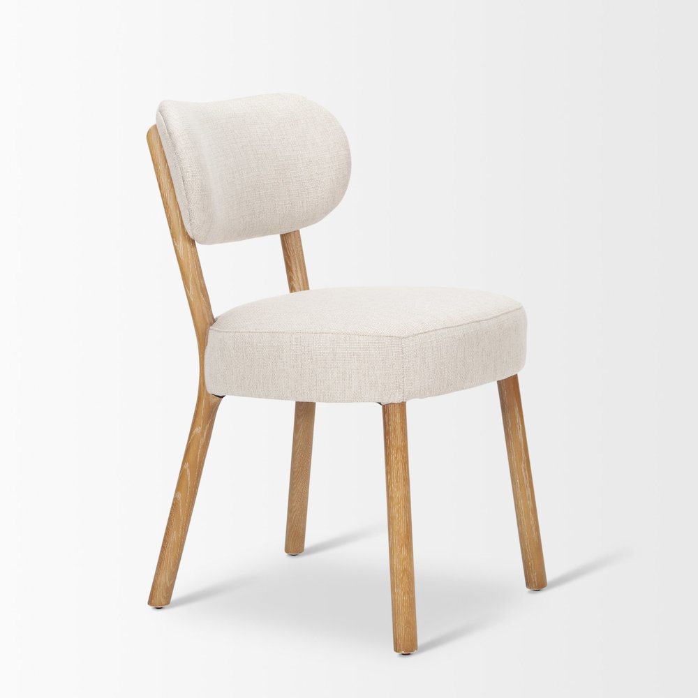 Dining Chair Medium Brown Wood And Beige Fabric. Picture 11