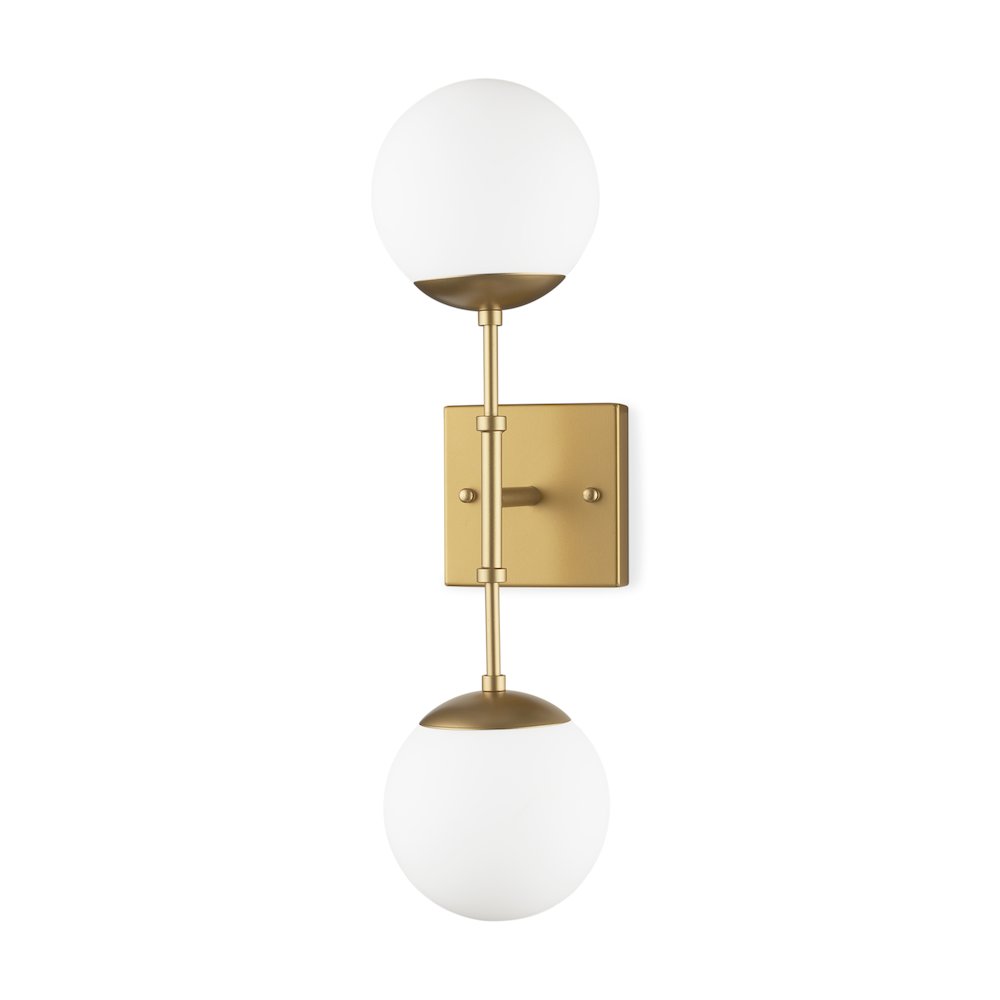 Edie Brushed Gold Metal Frosted Glass Globes 2-Light Wall Sconce. Picture 1
