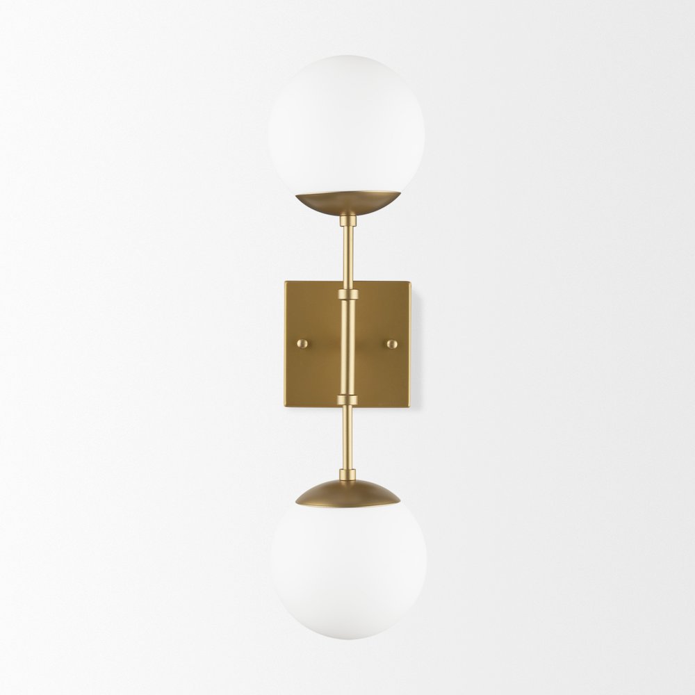 Edie Brushed Gold Metal Frosted Glass Globes 2-Light Wall Sconce. Picture 3