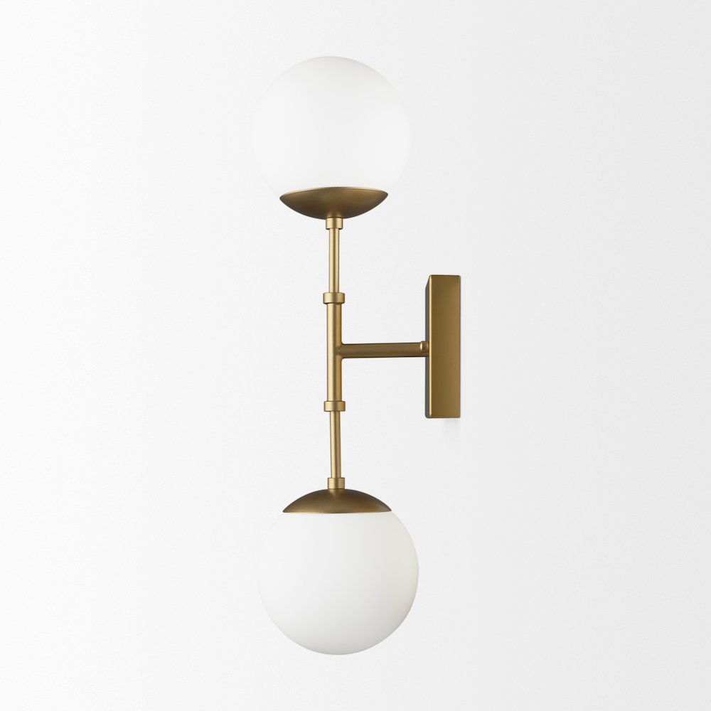 Edie Brushed Gold Metal Frosted Glass Globes 2-Light Wall Sconce. Picture 4