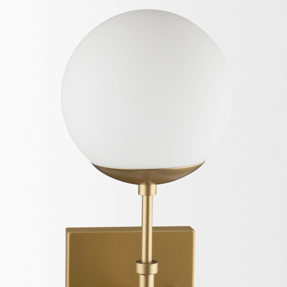 Edie Brushed Gold Metal Frosted Glass Globes 2-Light Wall Sconce. Picture 5