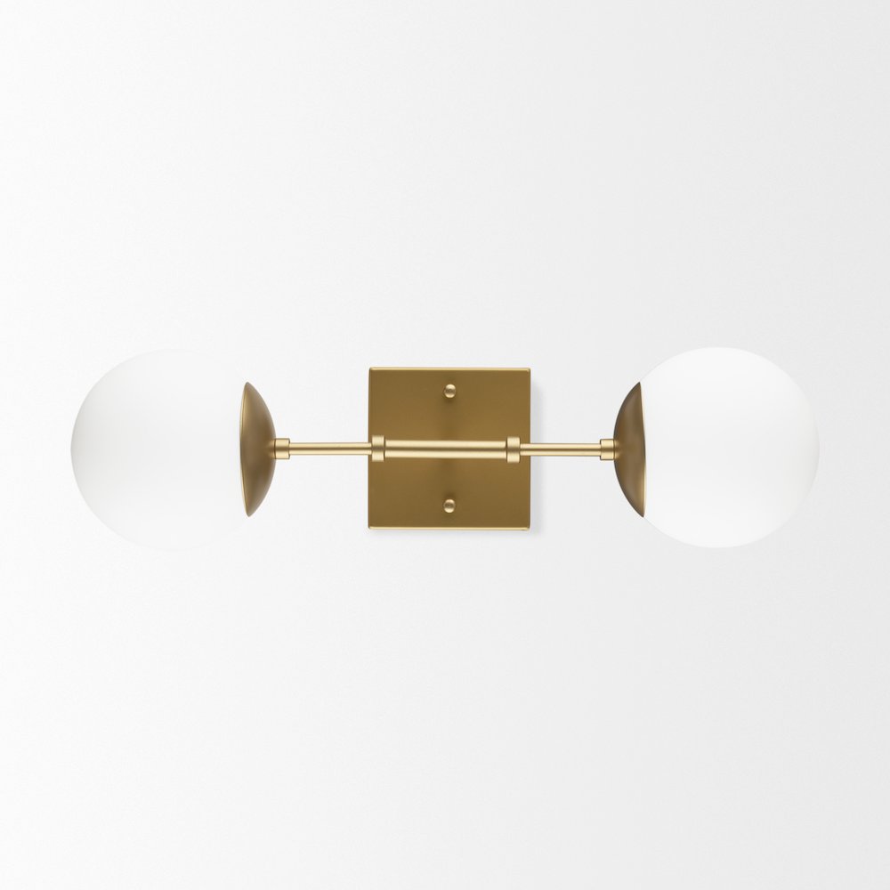 Edie Brushed Gold Metal Frosted Glass Globes 2-Light Wall Sconce. Picture 8