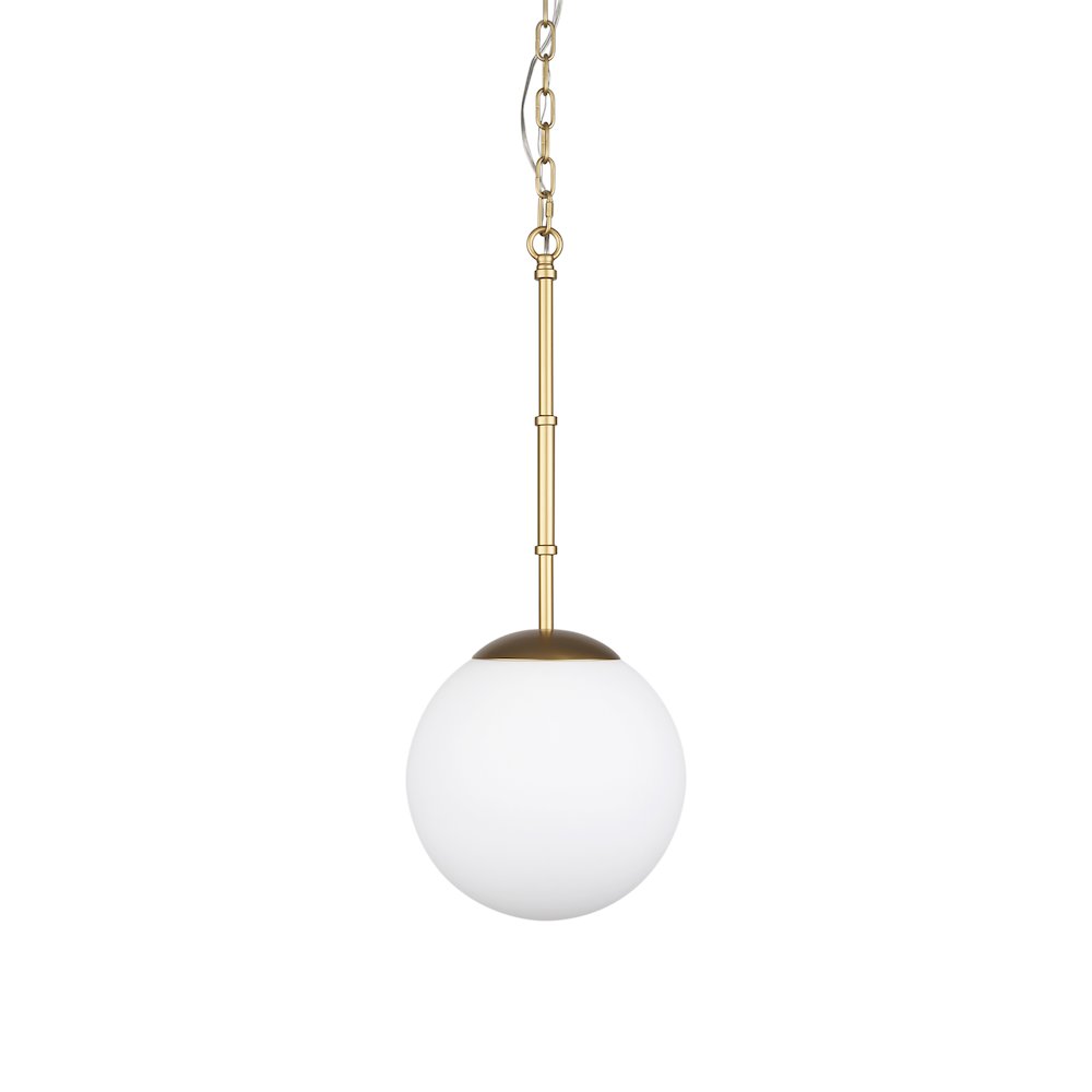 Edie Brushed Gold Metal Frosted Glass Globe 1-Light Pendant. Picture 1