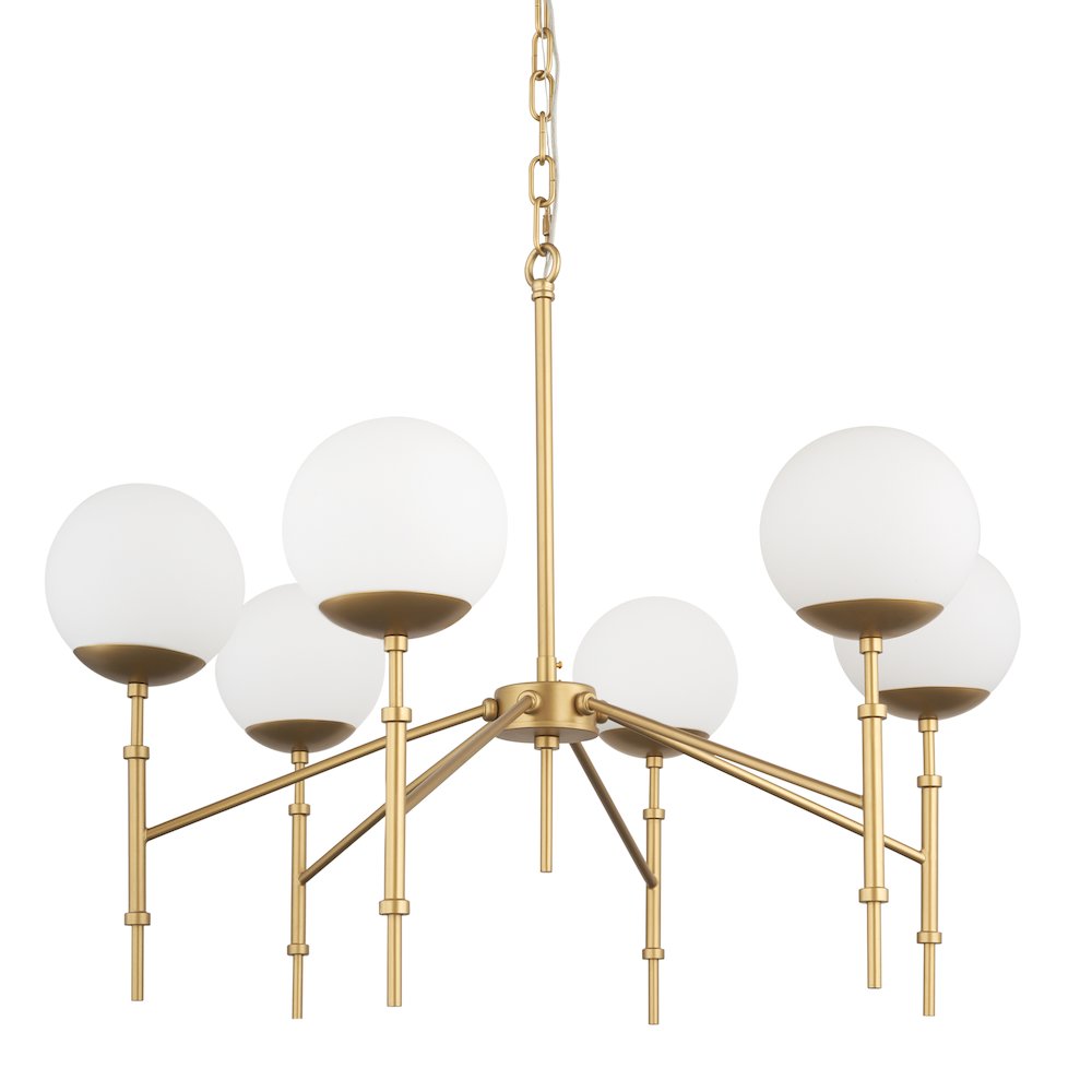 Brushed Gold Metal Frosted Glass Globes 6-Light Chandelier. Picture 1