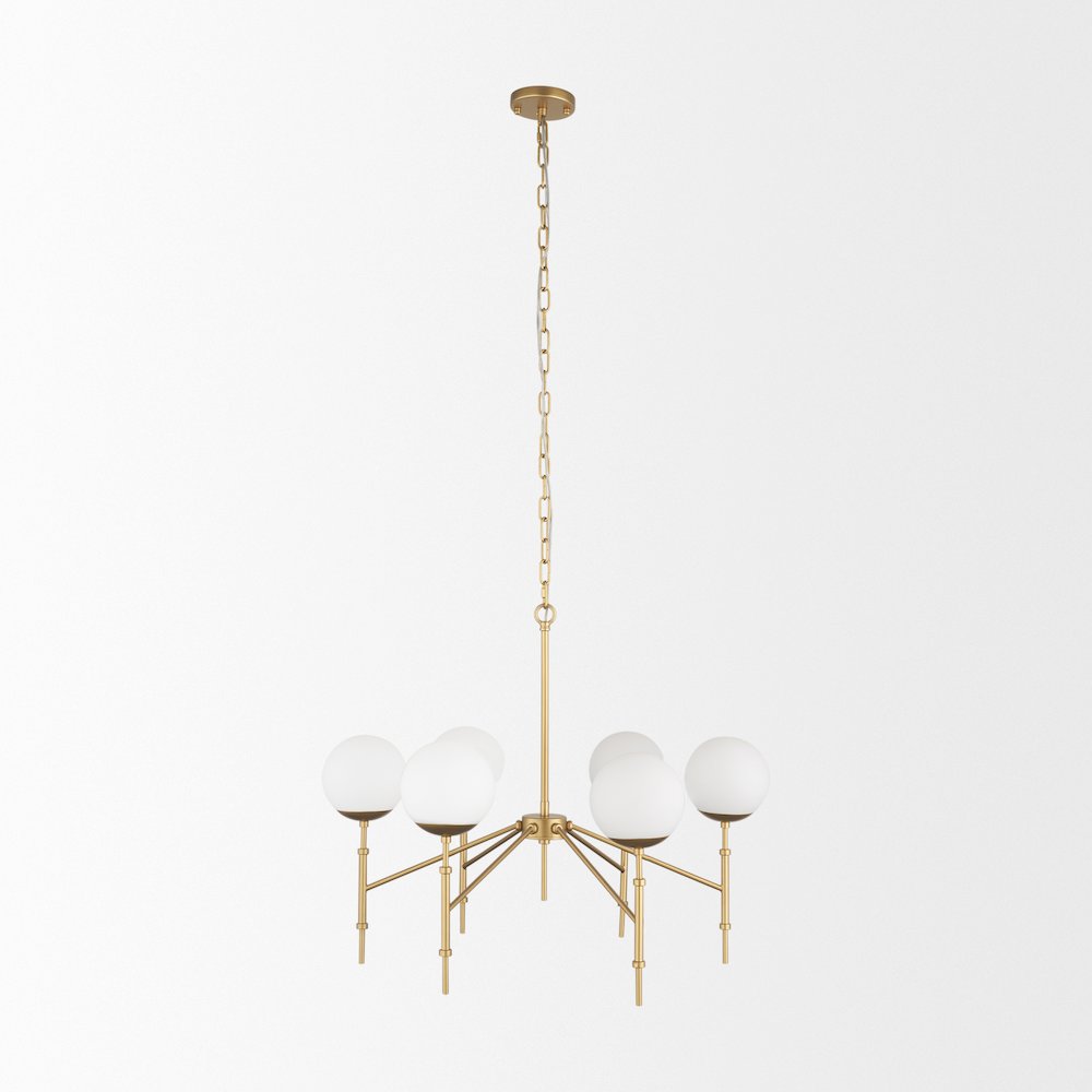 Brushed Gold Metal Frosted Glass Globes 6-Light Chandelier. Picture 3