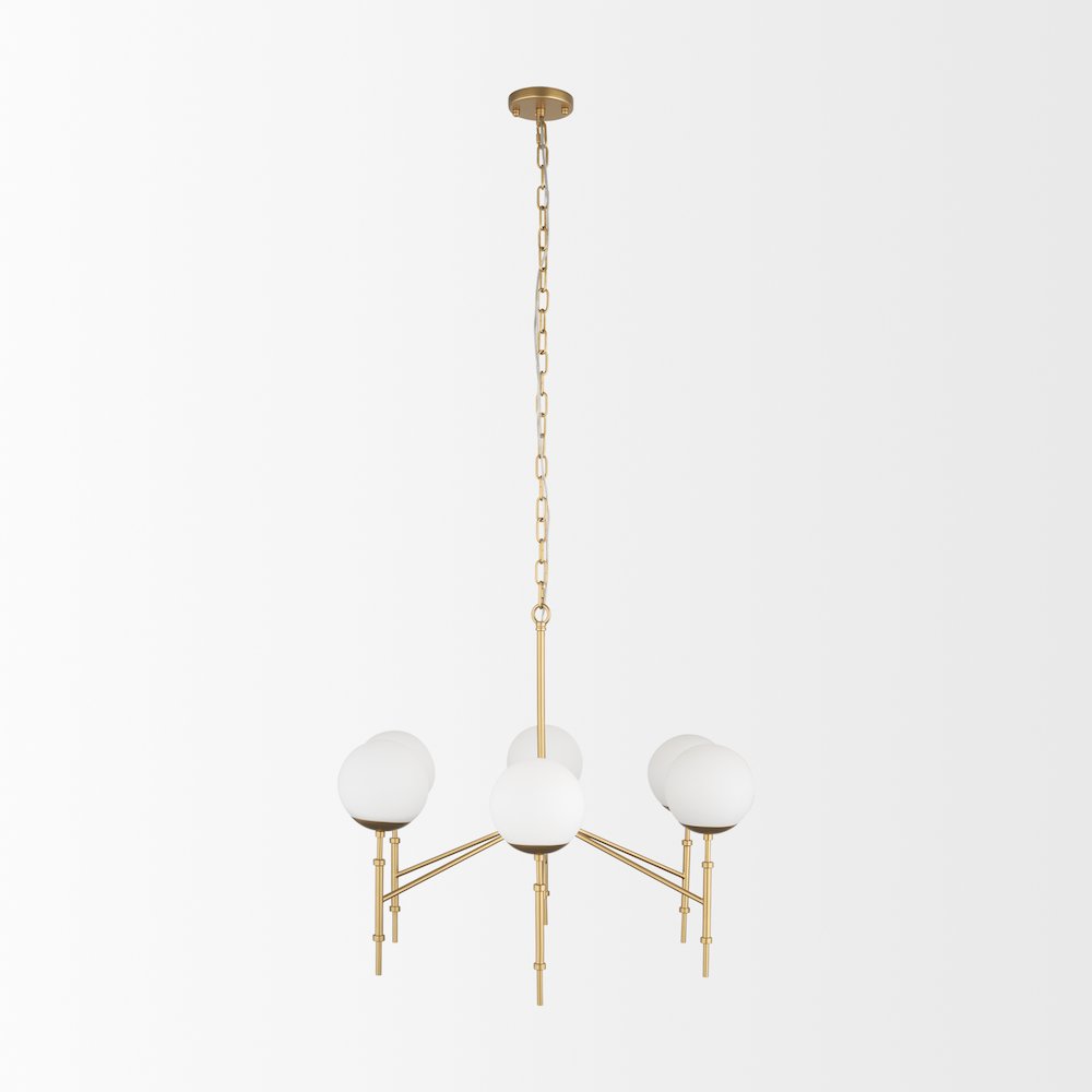 Brushed Gold Metal Frosted Glass Globes 6-Light Chandelier. Picture 4