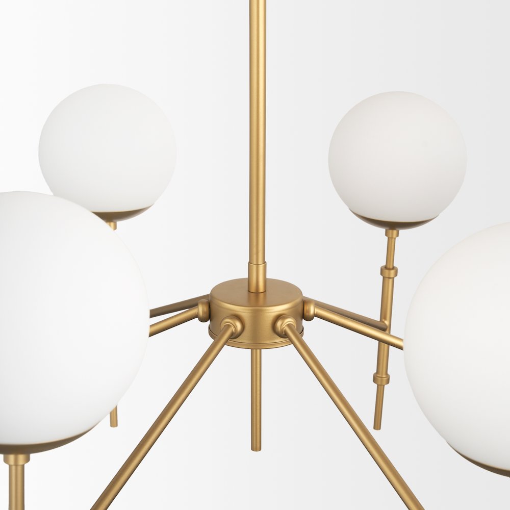 Brushed Gold Metal Frosted Glass Globes 6-Light Chandelier. Picture 8
