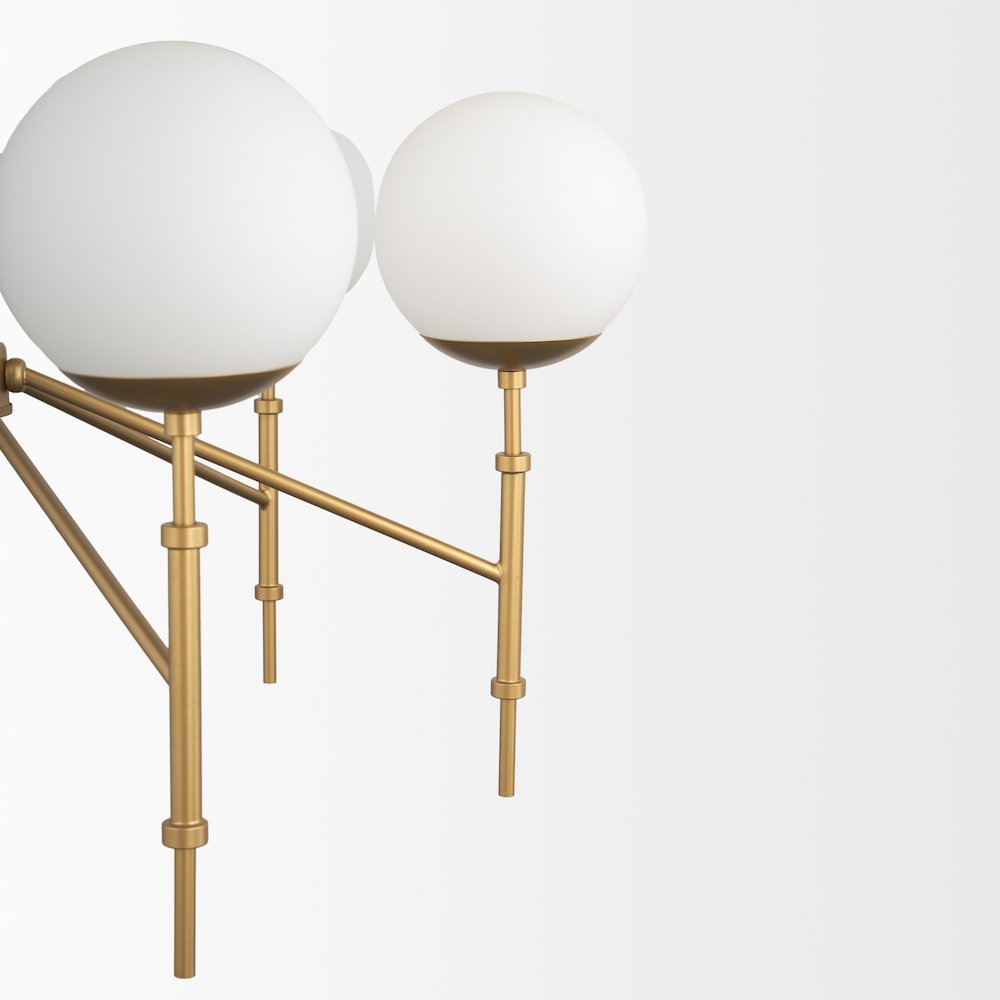 Brushed Gold Metal Frosted Glass Globes 6-Light Chandelier. Picture 9