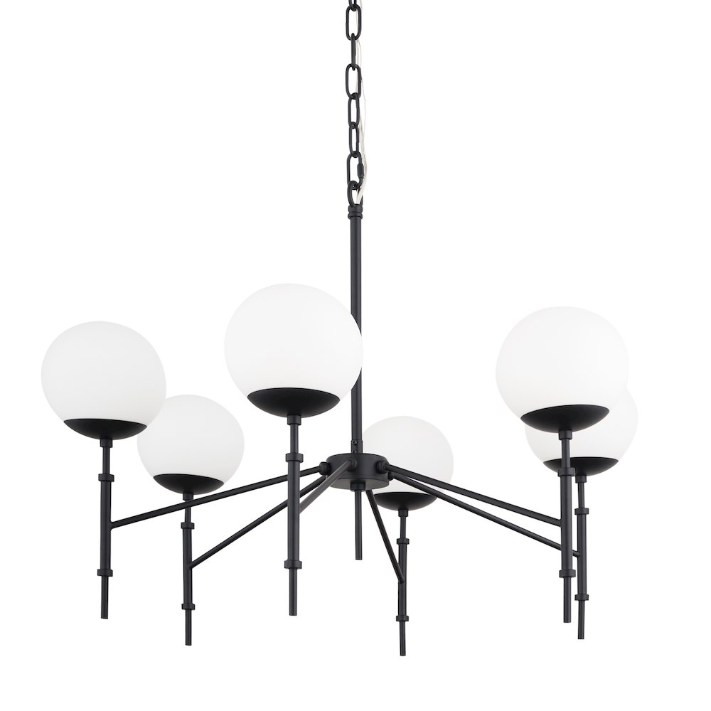 Matte Black Metal Frosted Glass Globes 6-Light Chandelier. Picture 1