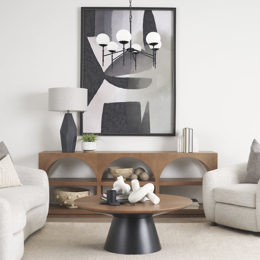 Matte Black Metal Frosted Glass Globes 6-Light Chandelier. Picture 2