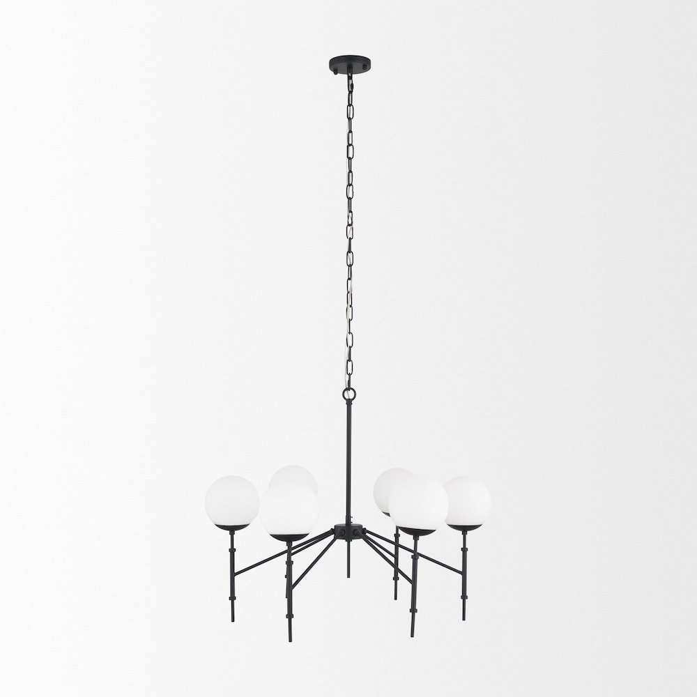 Matte Black Metal Frosted Glass Globes 6-Light Chandelier. Picture 3