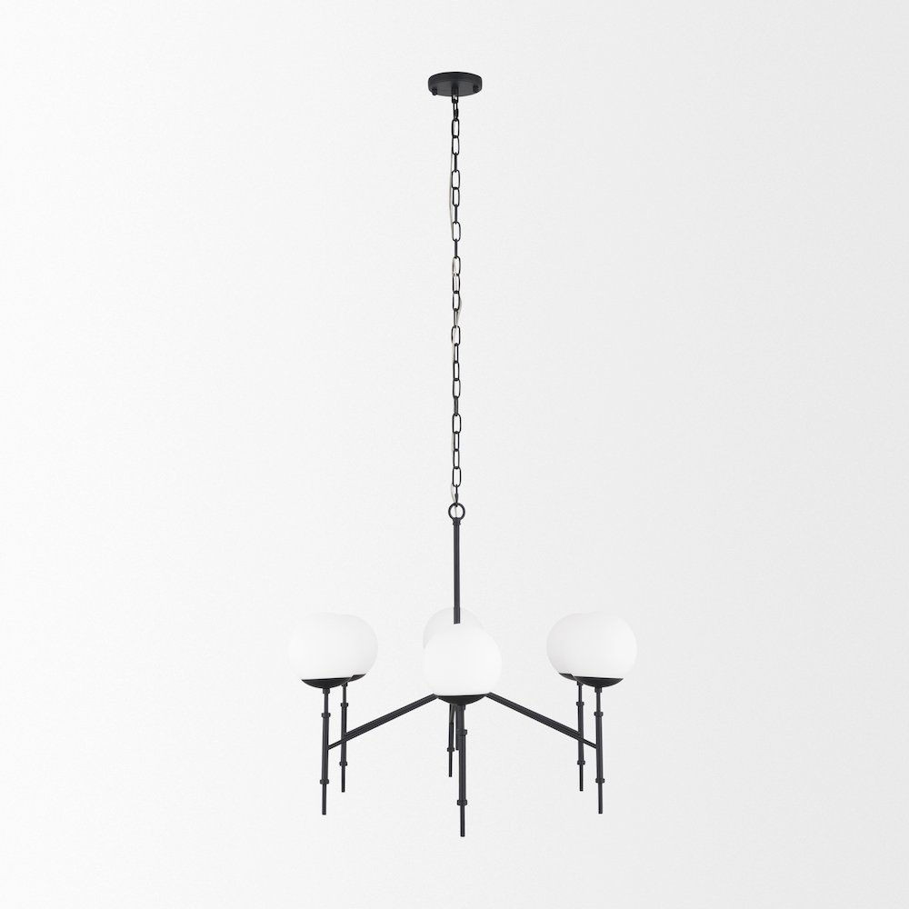 Matte Black Metal Frosted Glass Globes 6-Light Chandelier. Picture 4