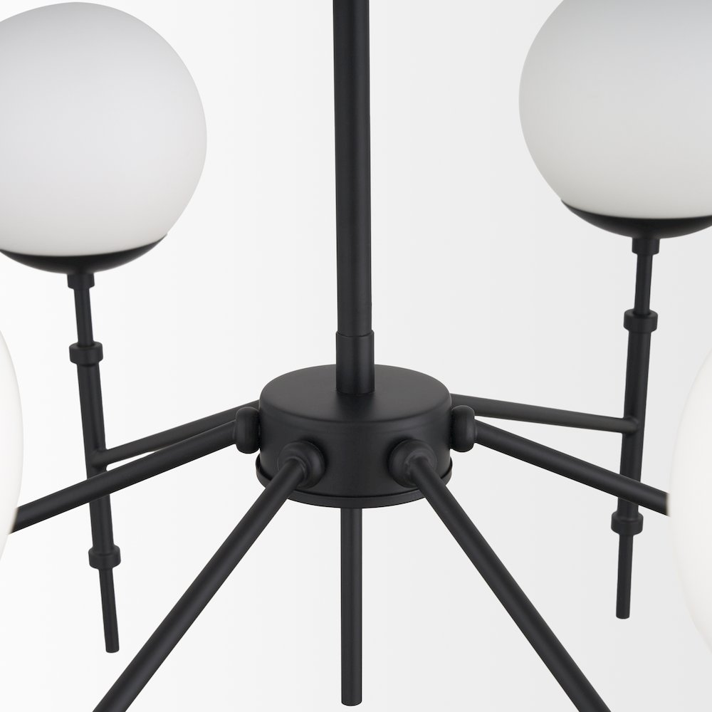 Matte Black Metal Frosted Glass Globes 6-Light Chandelier. Picture 8
