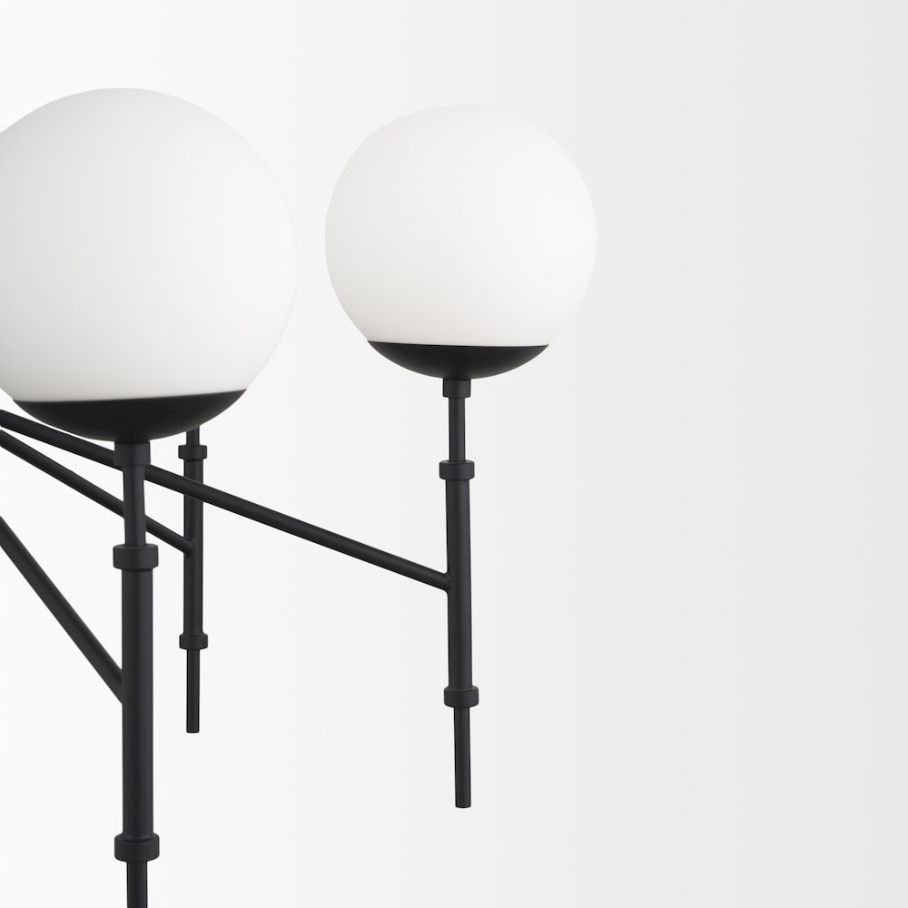 Matte Black Metal Frosted Glass Globes 6-Light Chandelier. Picture 9