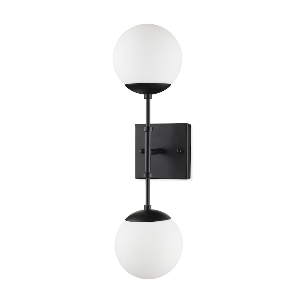 Edie Matte Black Metal Frosted Glass Globes 2-Light Wall Sconce. Picture 1