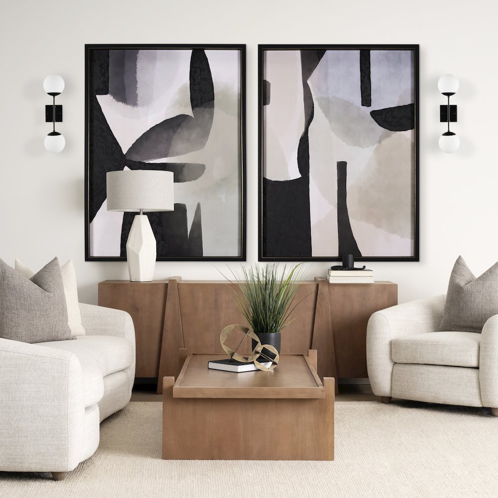 Edie Matte Black Metal Frosted Glass Globes 2-Light Wall Sconce. Picture 2