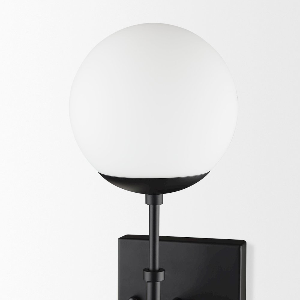 Edie Matte Black Metal Frosted Glass Globes 2-Light Wall Sconce. Picture 5
