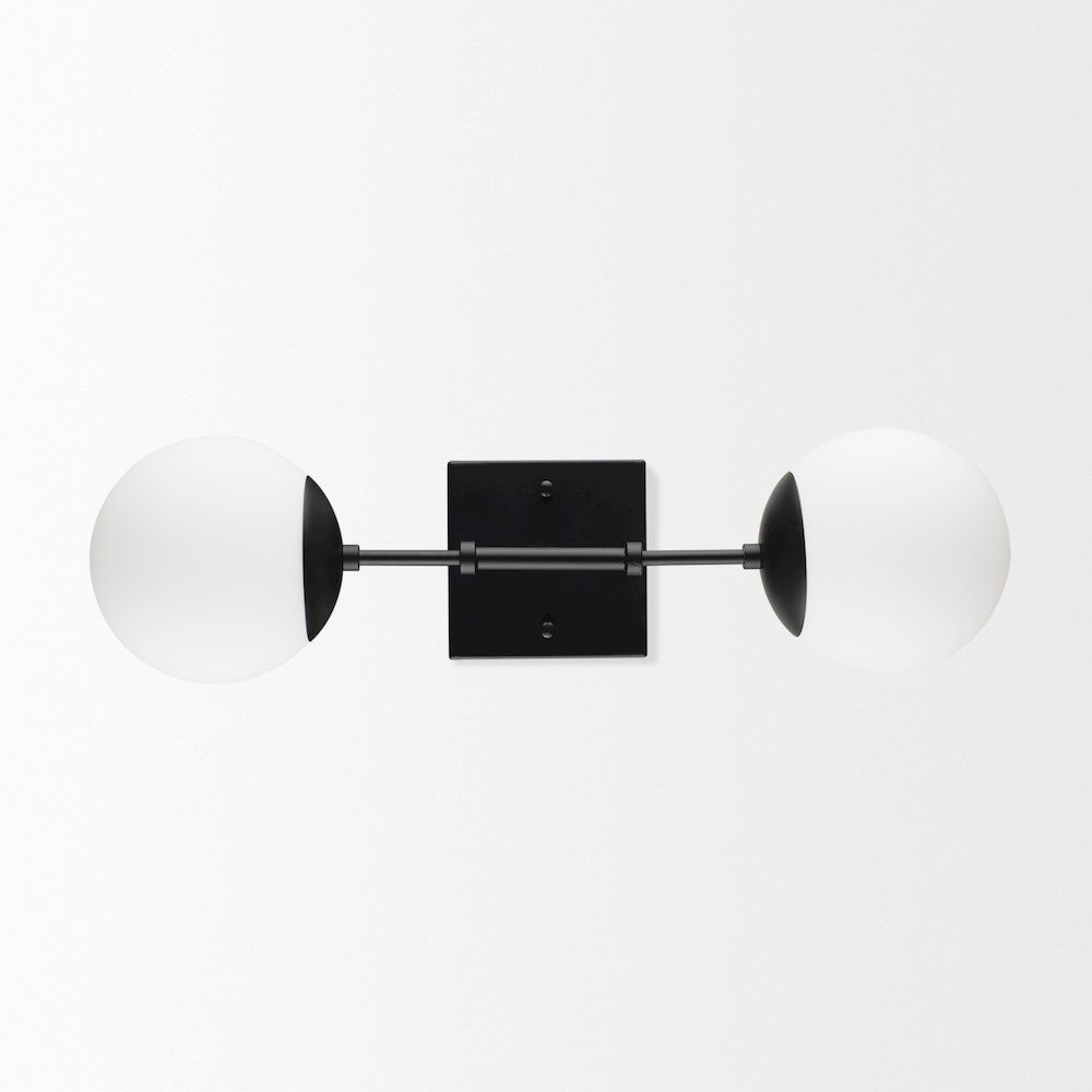 Edie Matte Black Metal Frosted Glass Globes 2-Light Wall Sconce. Picture 8
