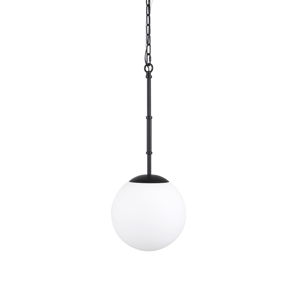 Edie Matte Black Metal Frosted Glass Globe 1-Light Pendant. Picture 1