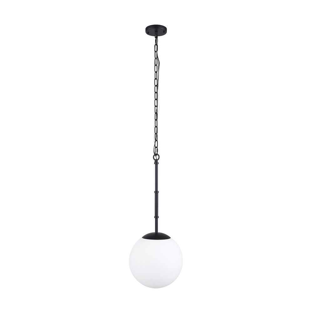 Edie Matte Black Metal Frosted Glass Globe 1-Light Pendant. Picture 3