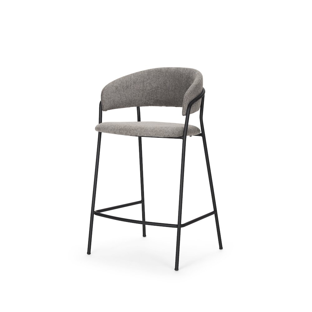 Counter Stool Gray Fabric & Matte Black Metal. Picture 1