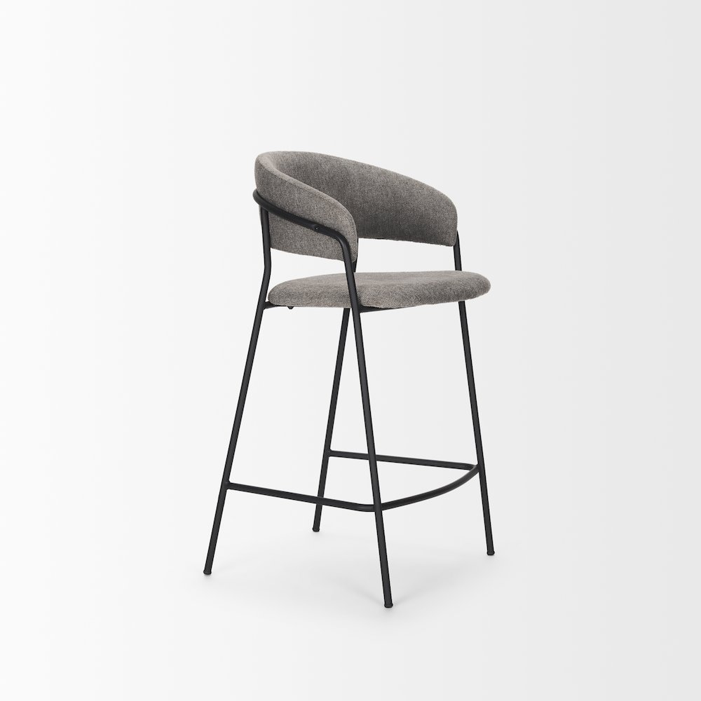 Counter Stool Gray Fabric & Matte Black Metal. Picture 10