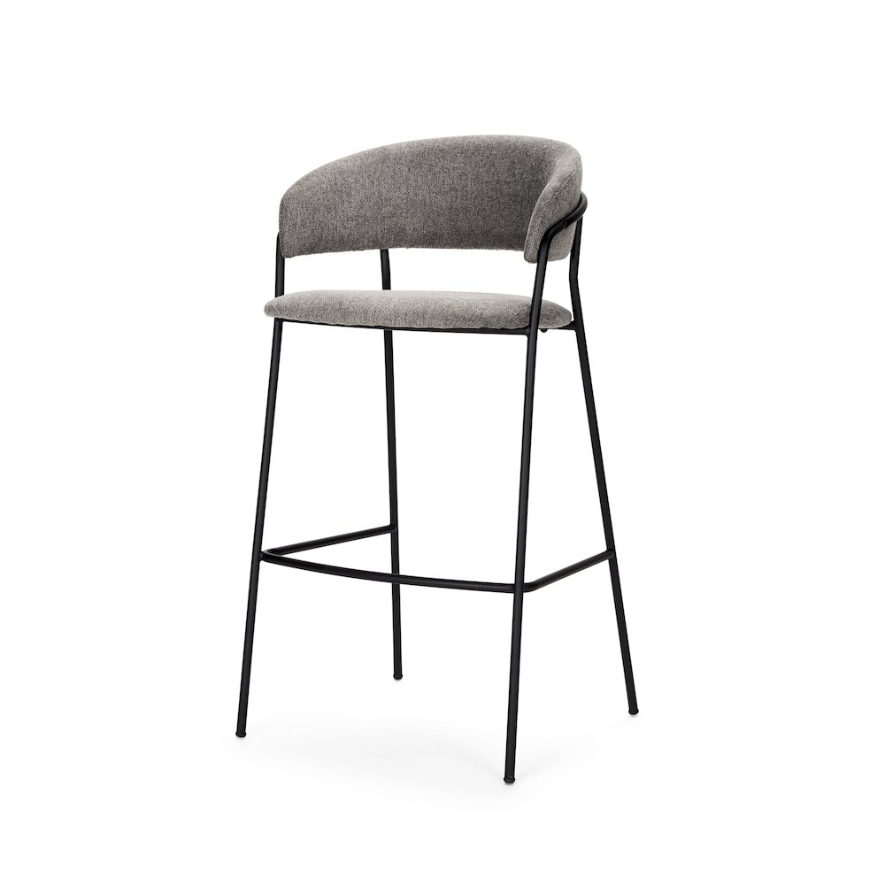 Bar Stool Gray Fabric & Matte Black Metal. Picture 1