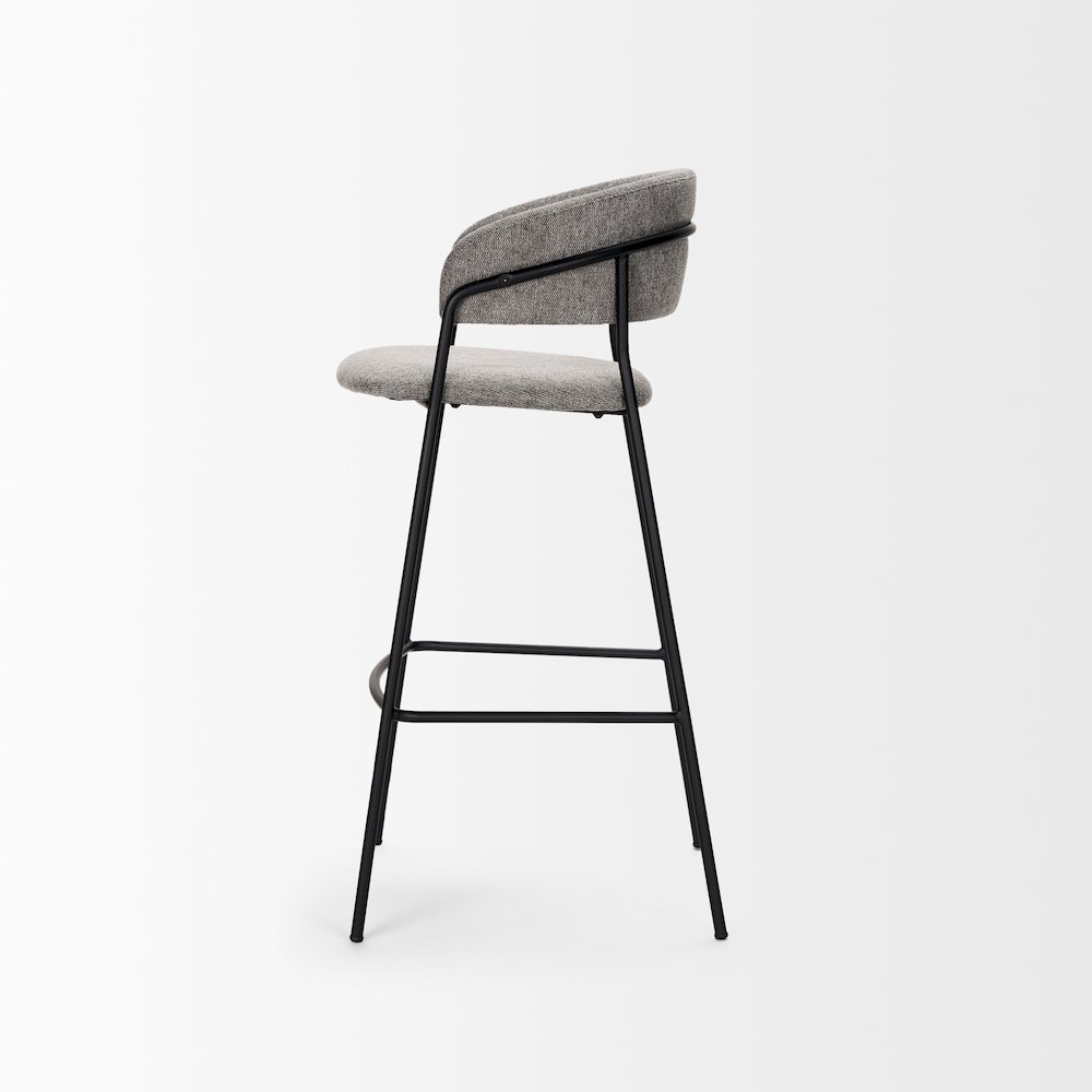 Bar Stool Gray Fabric & Matte Black Metal. Picture 5