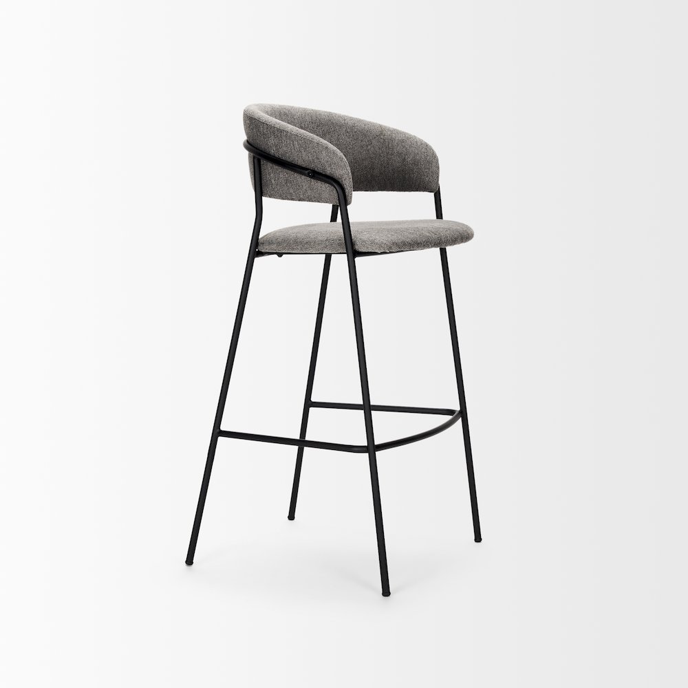 Bar Stool Gray Fabric & Matte Black Metal. Picture 8