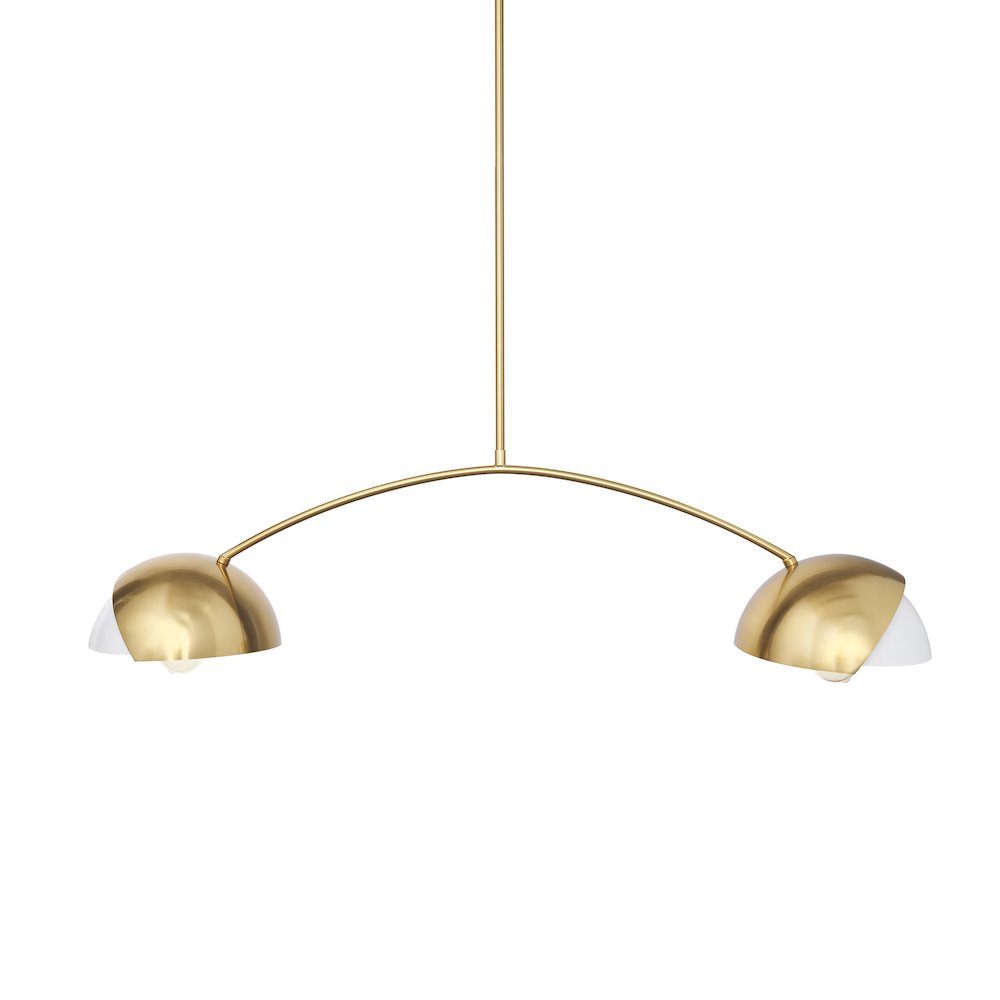 Brushed Brass White Metal Shades 2-Light Chandelier. Picture 1